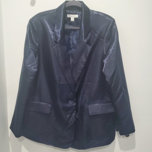 And Now This NWT Women's Navy Blue Satin Oversized Lightweight Blazer  XL - Picture 1 of 11
